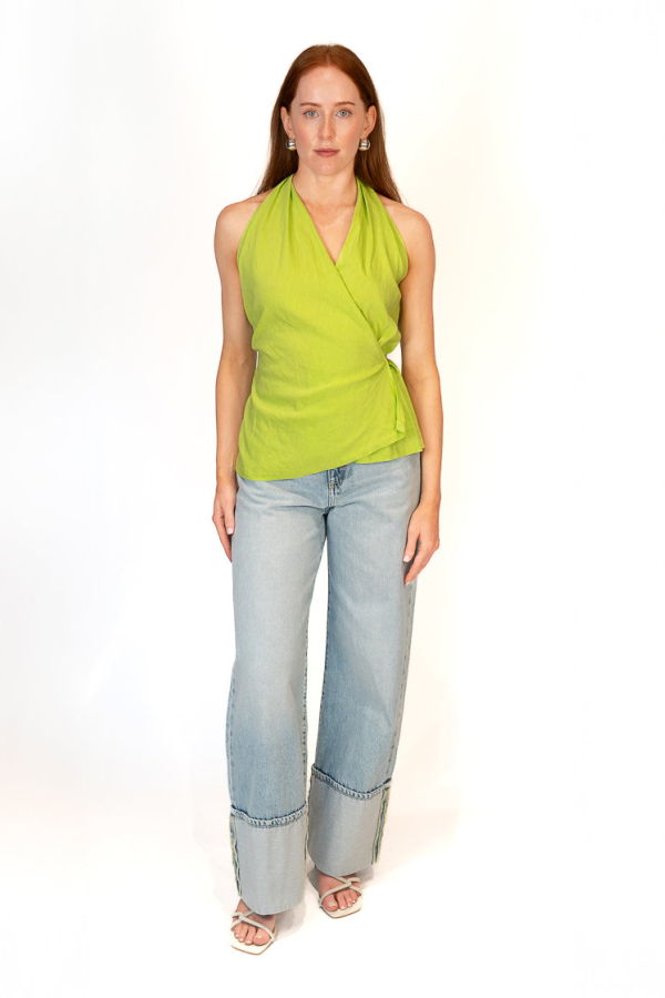 Alysi Stretch Linen Wrap Top