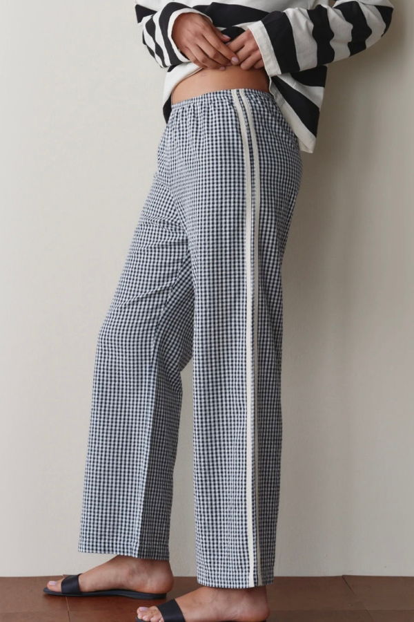 Donni. The Cotton Gingham Crop Stripe Pant