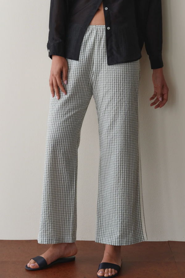 Donni. The Cotton Gingham Crop Stripe Pant