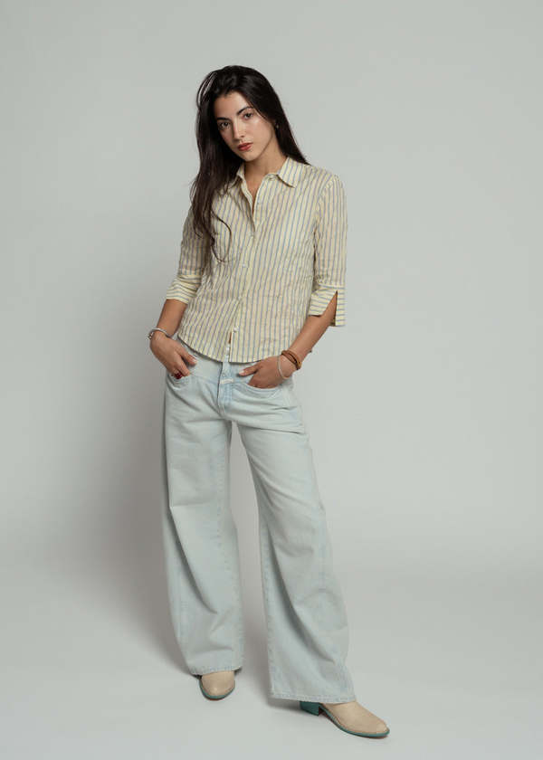 Mona Thalheimer Crinkle Camille Shirt - Yellow/Blue