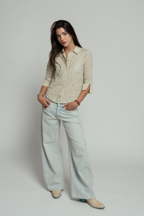 Mona Thalheimer Crinkle Camille Shirt - Yellow/Blue