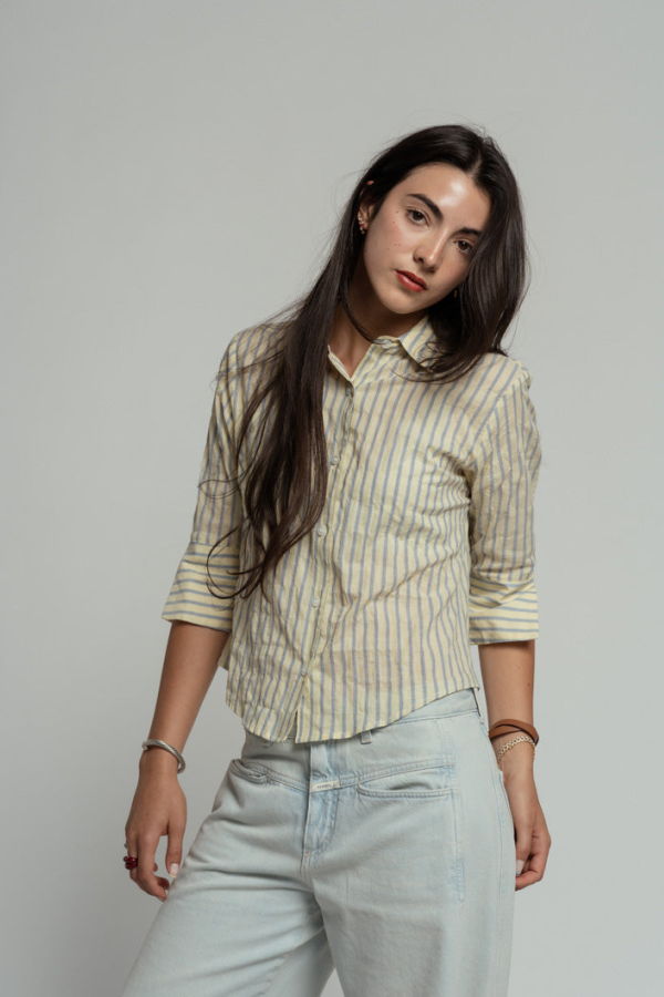 Mona Thalheimer Crinkle Camille Shirt - Yellow/Blue