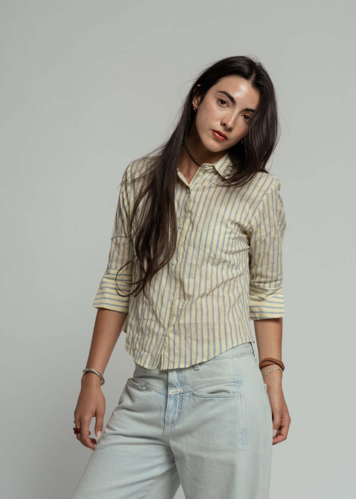Mona Thalheimer Crinkle Camille Shirt - Yellow/Blue - Image 2 of 5