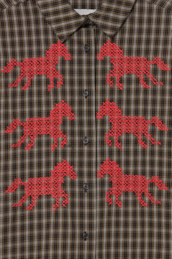 TINY BIG SISTER Horses Check Relaxed Shirt
