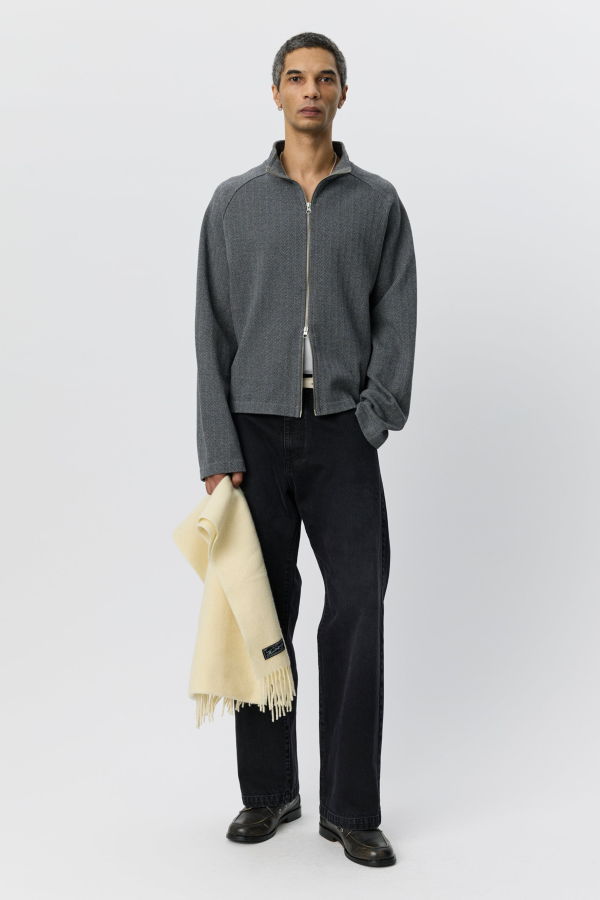 mfpen Leisure Zip Up Sweater - Grey Herringbone