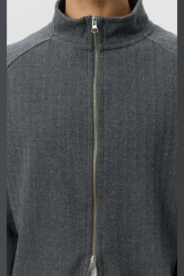 mfpen Leisure Zip Up Sweater - Grey Herringbone