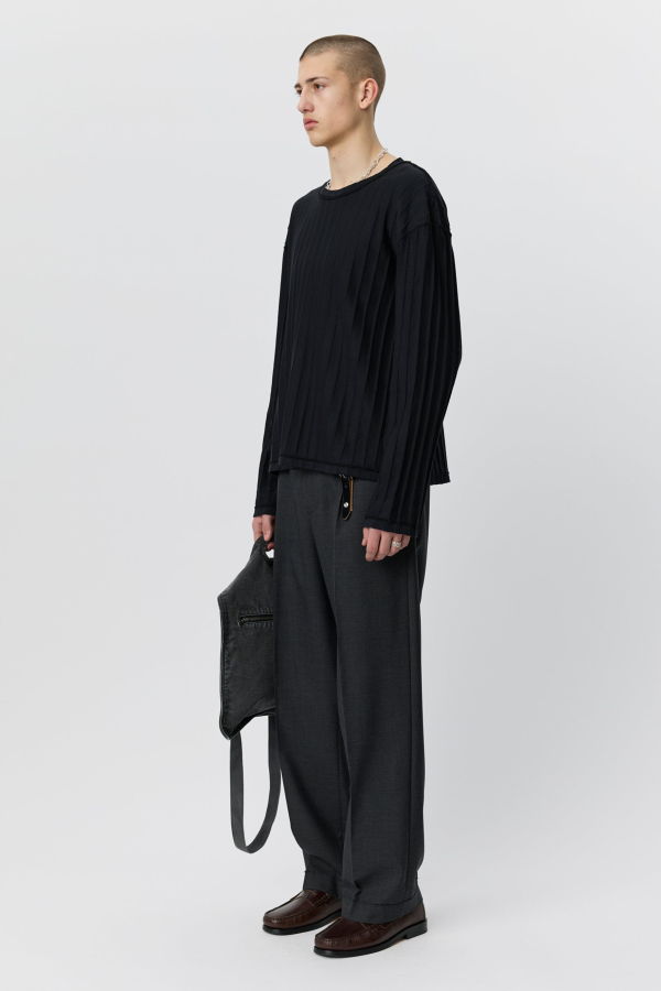mfpen Round Neck Sweater - Black Inverted Ajour Stripe
