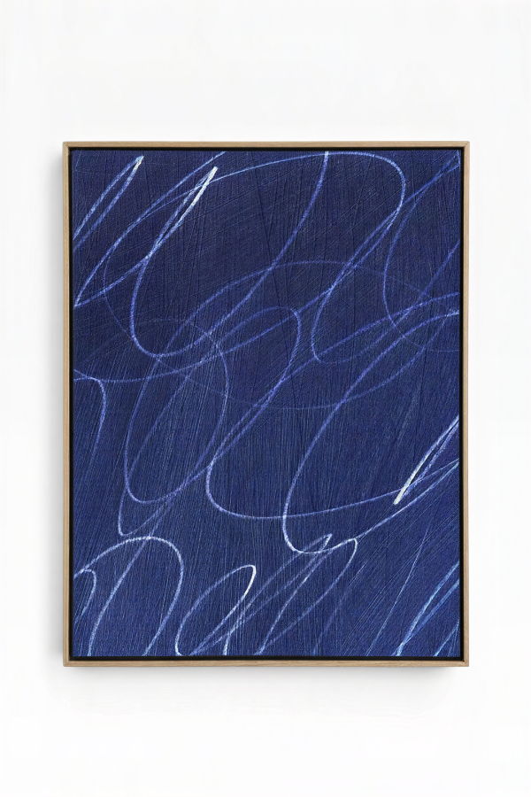 Art Collectiv Gestural Marks in Deep Ocean Framed Wall Art