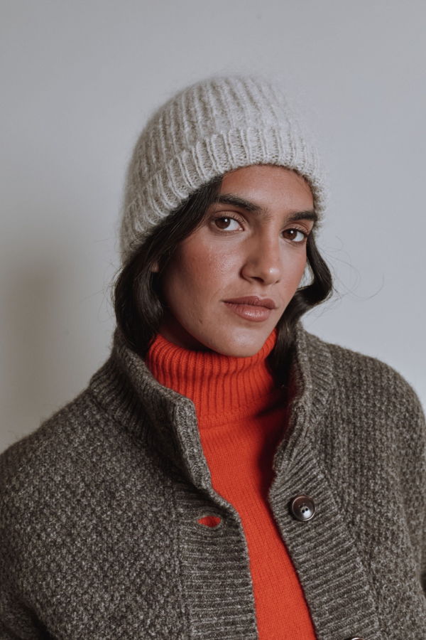 L'ENVERS PAUL in Merino Mohair Wool Beanie - Beige
