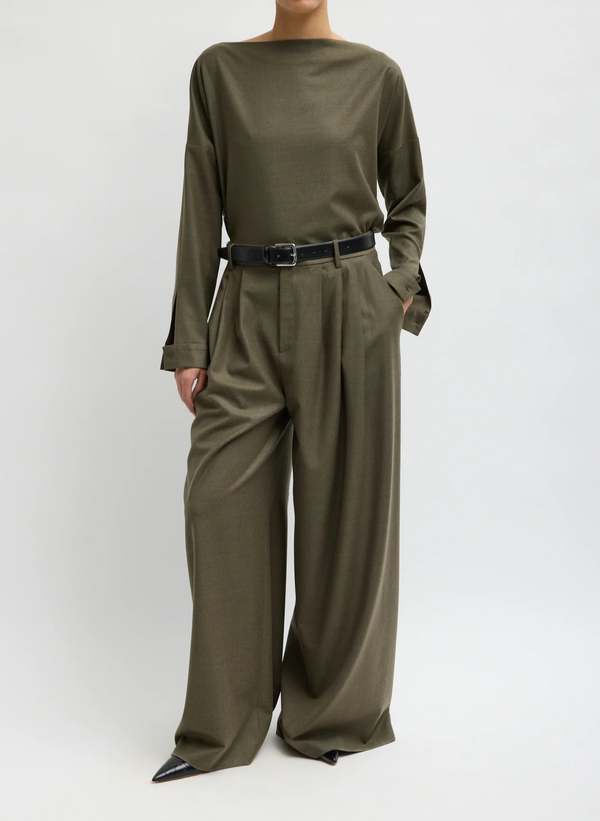 Tibi Cozy Flannel Triple Pleat Pant