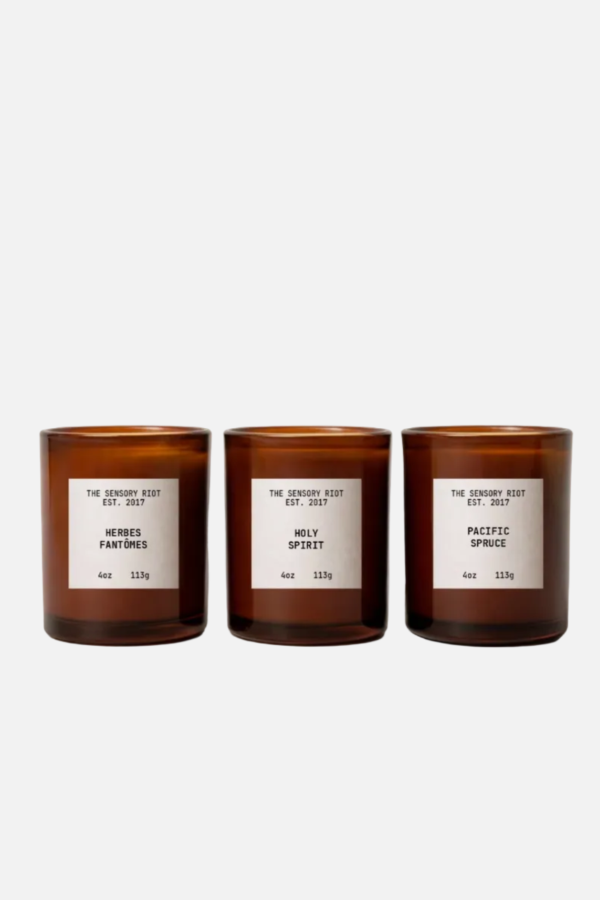 The Sensory Riot Smoky + Ceremonial Discovery Trio Candle Set