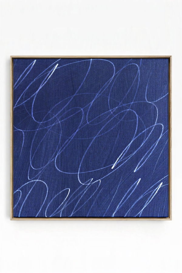 Art Collectiv Gestural Marks in Deep Ocean Square Framed Wall Art