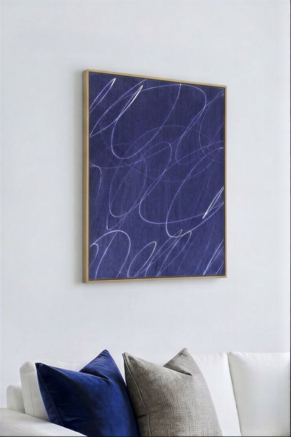 Art Collectiv Gestural Marks in Deep Ocean Square Framed Wall Art