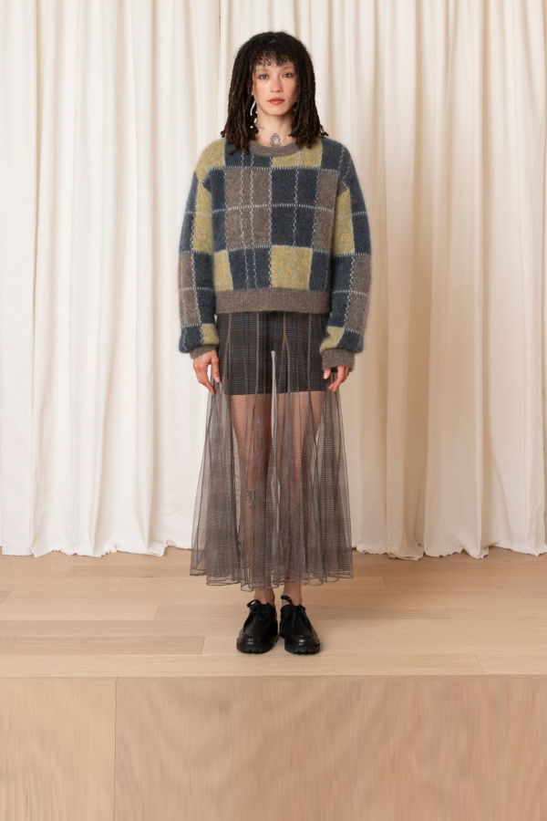Ali Golden Boxy Plaid Pullover Sweater
