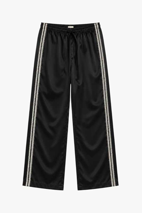 Donni. The Silk Lace Stripe Crop Pant - Jet Black