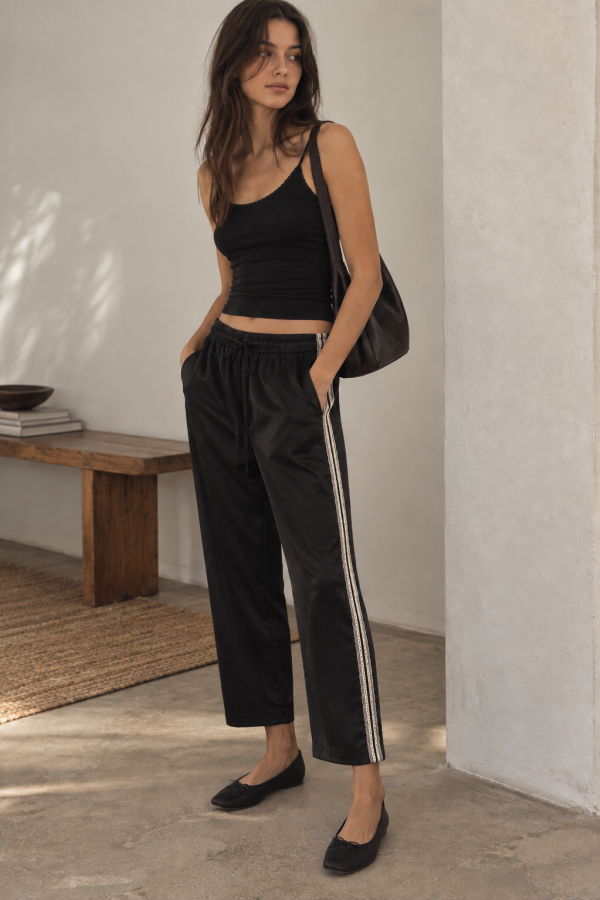 Donni. The Silk Lace Stripe Crop Pant - Jet Black