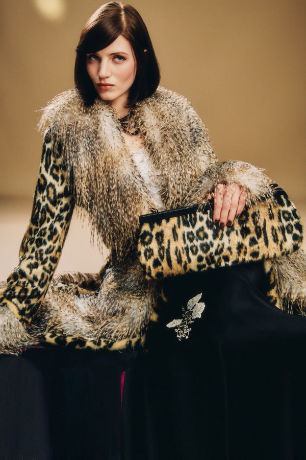 Anna Sui Leopard Faux Fur East West Handbag
