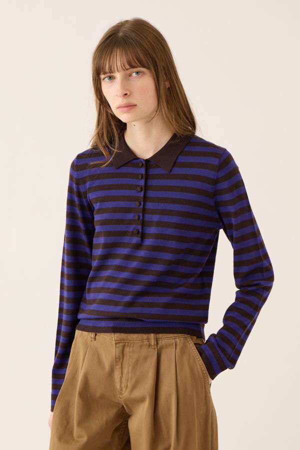demylee Claudia Stripe Merino Wool Polo Sweater