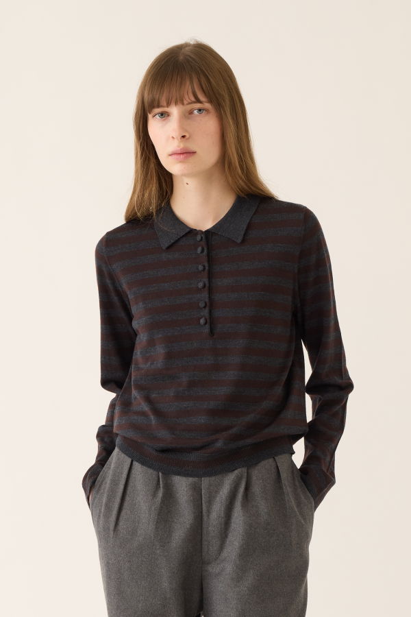 demylee Claudia Stripe Merino Wool Polo Sweater