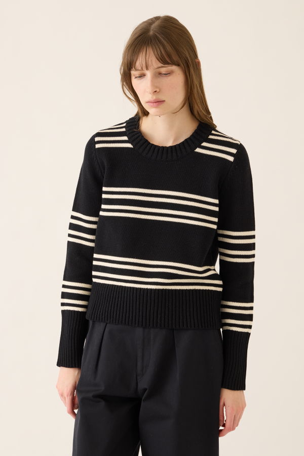 demylee Micha Double Stripe Cotton Sweater - Off White / Baltic Blue