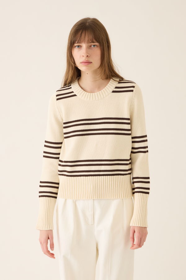 demylee Micha Double Stripe Cotton Sweater - Off White / Baltic Blue