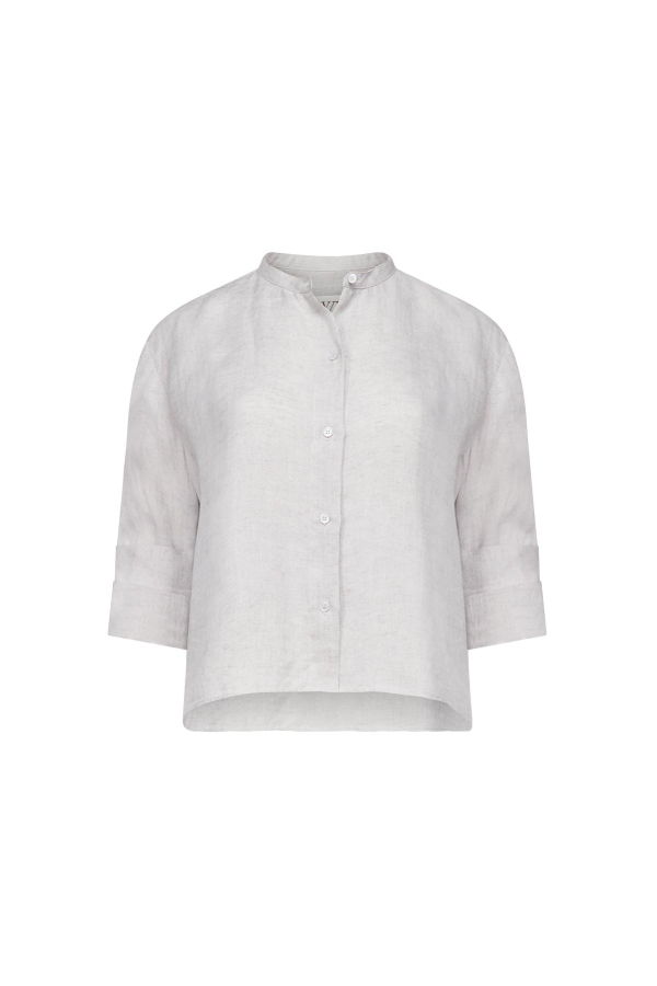 TWP 3/4 Sleeve Shirt with Collar Stand - Light Heather Grey