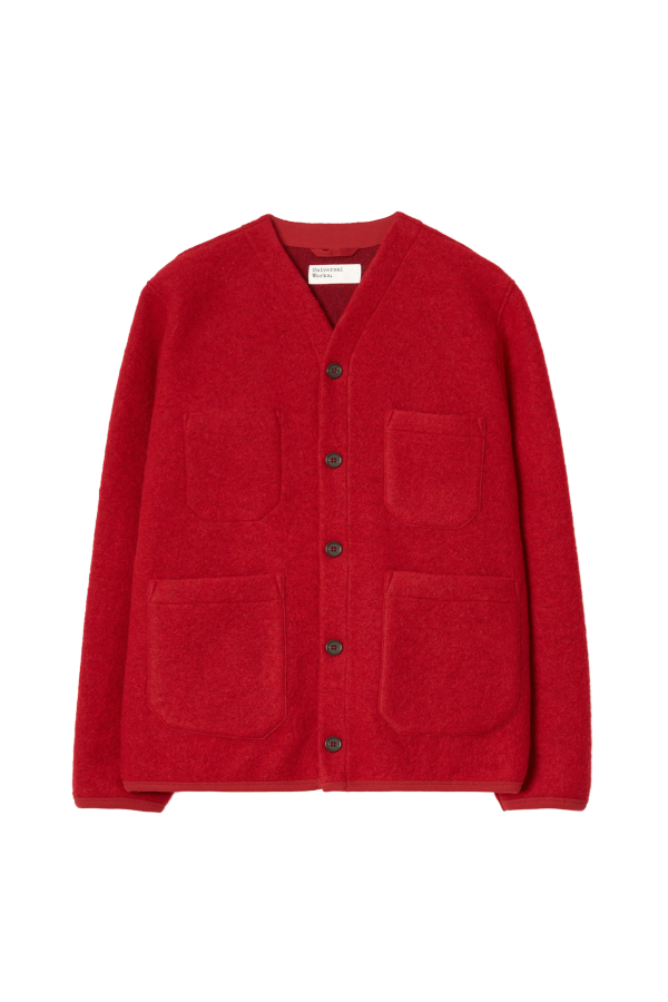 Universal Works Wool Fleece Cardigan - Scarlet