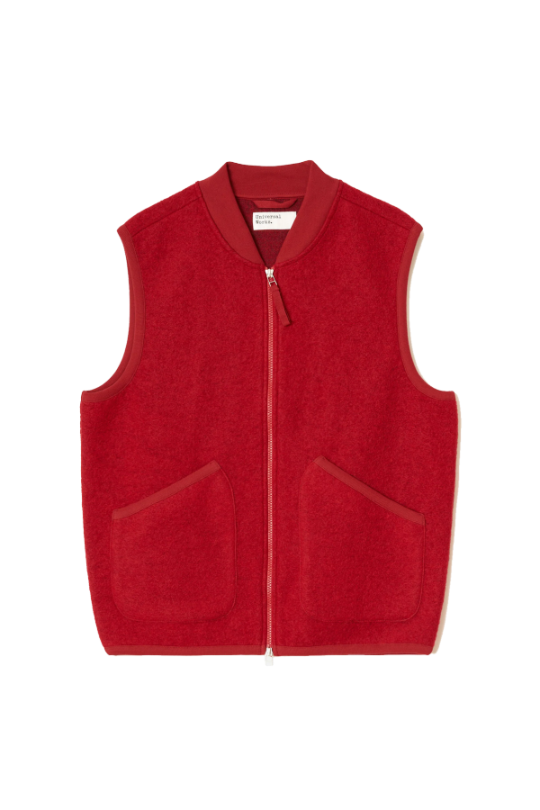 Universal Works Wool Fleece Zip Waistcoat - Scarlet