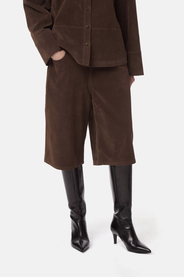 APPARIS Ren Sans Suede Bermuda Shorts - Dark Brown