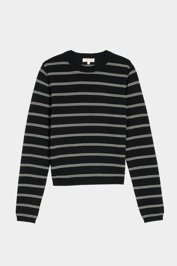 DEMYLEE Laina Stripe Superfine Merino Wool Sweater - Black/Vanilla