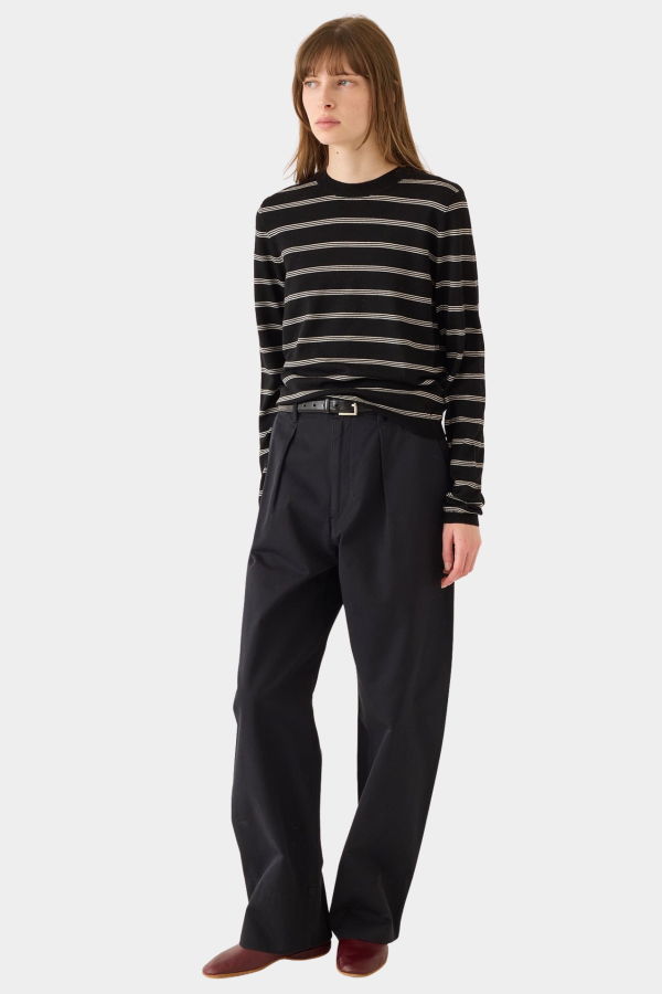 DEMYLEE Laina Stripe Superfine Merino Wool Sweater - Black/Vanilla