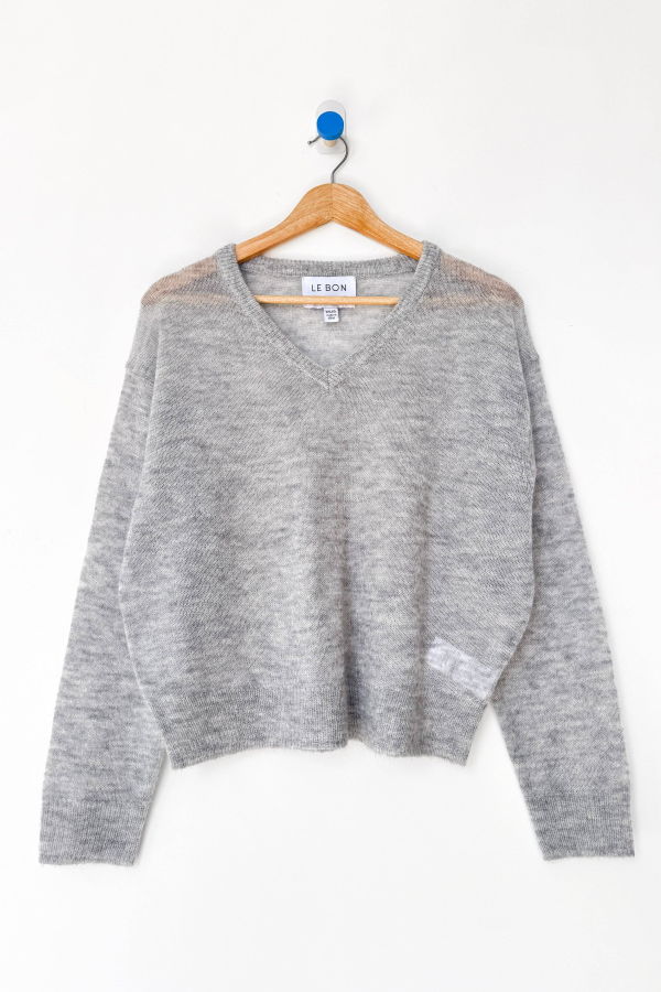 Le Bon Shoppe Matthew V-Neck Mohair Sweater - Icy Grey