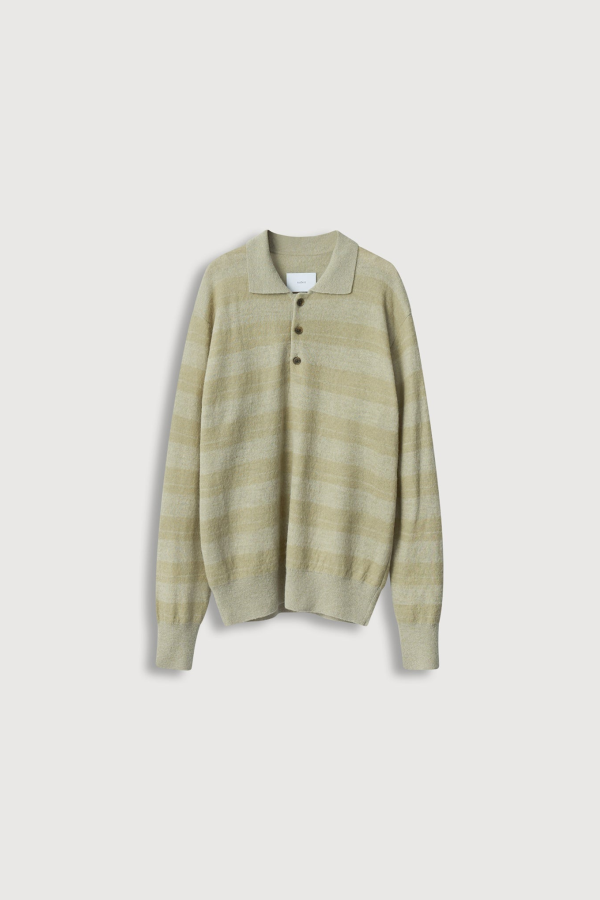 ssstein W/AL/NY Knit Stripe Polo LS Polo Sweater - Beige Greige Mix