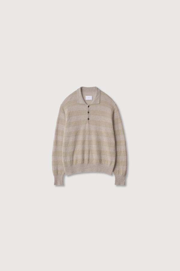 ssstein W/AL/NY Knit Stripe Polo LS Polo Sweater - Beige Greige Mix