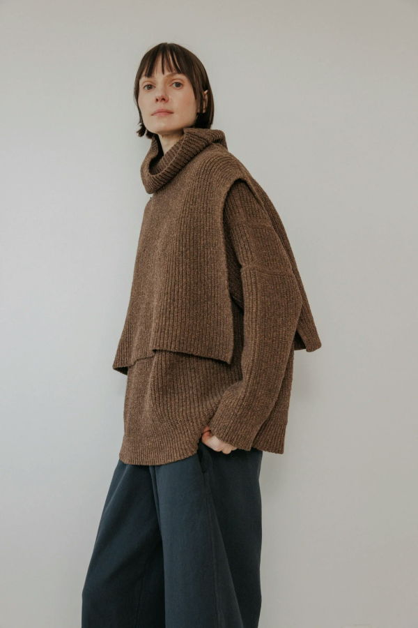 Wol Hide Rib Poncho - Umber