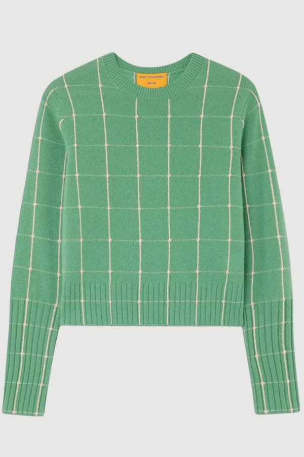 Guest in Residence Shrunken Checker Crew Sweater - Green