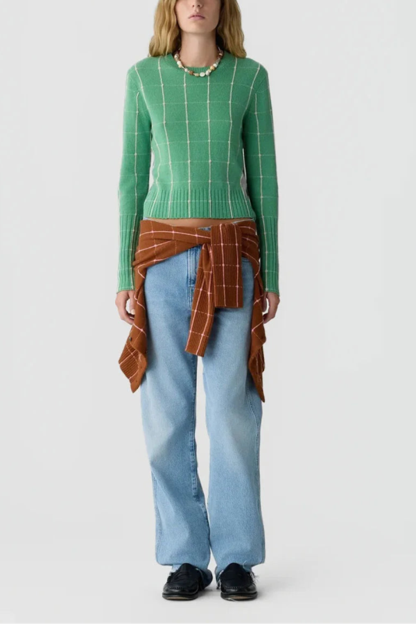 Guest in Residence Shrunken Checker Crew Sweater - Green
