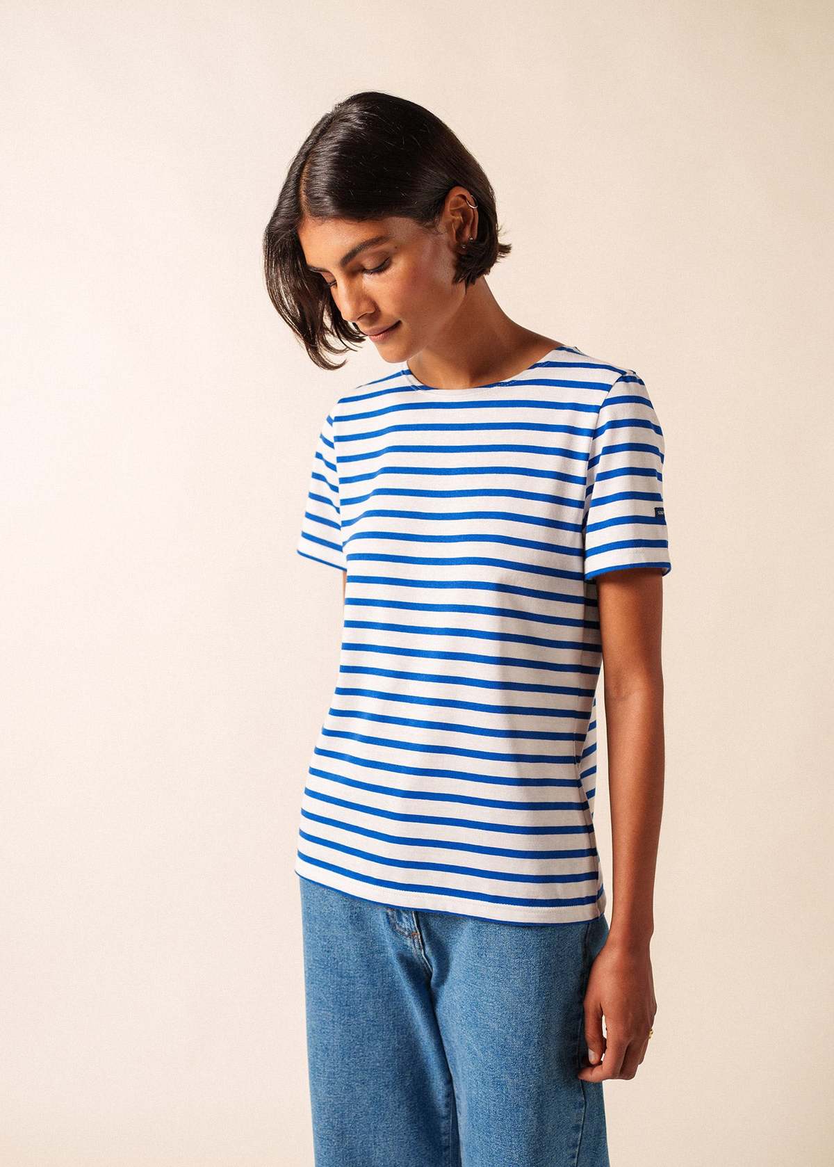 Saint James Etrille II Nautical Striped Tee - White/Royal Blue - Image 1 of 5