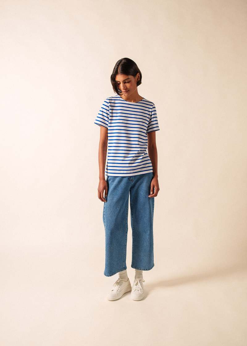 Saint James Etrille II Nautical Striped Tee - White/Royal Blue