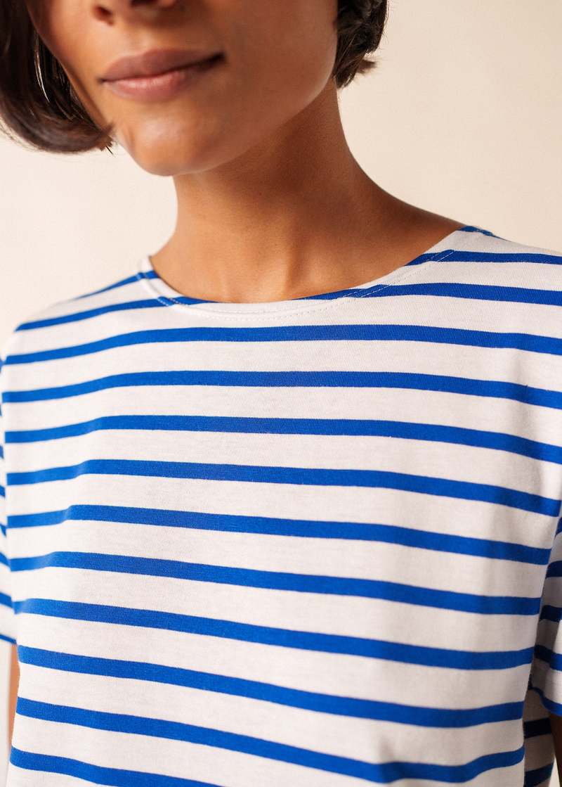 Saint James Etrille II Nautical Striped Tee - White/Royal Blue
