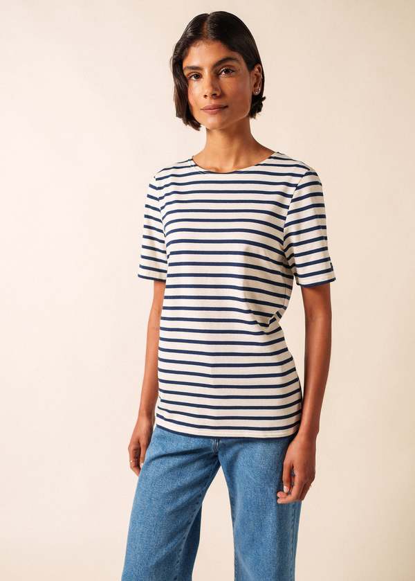 Saint James Levant Modern Breton Shirt - Ecru/Navy
