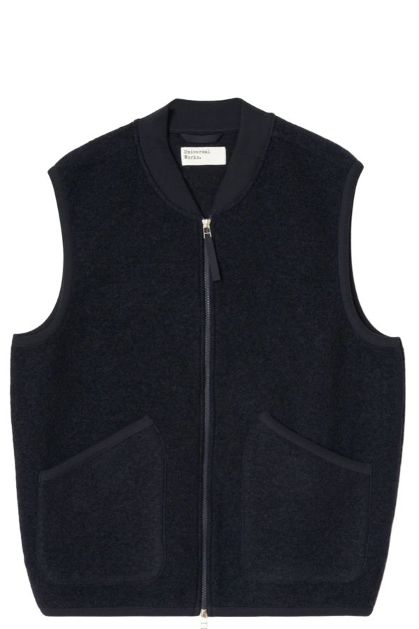 Universal Works Wool Fleece Zip Waistcoat - Navy