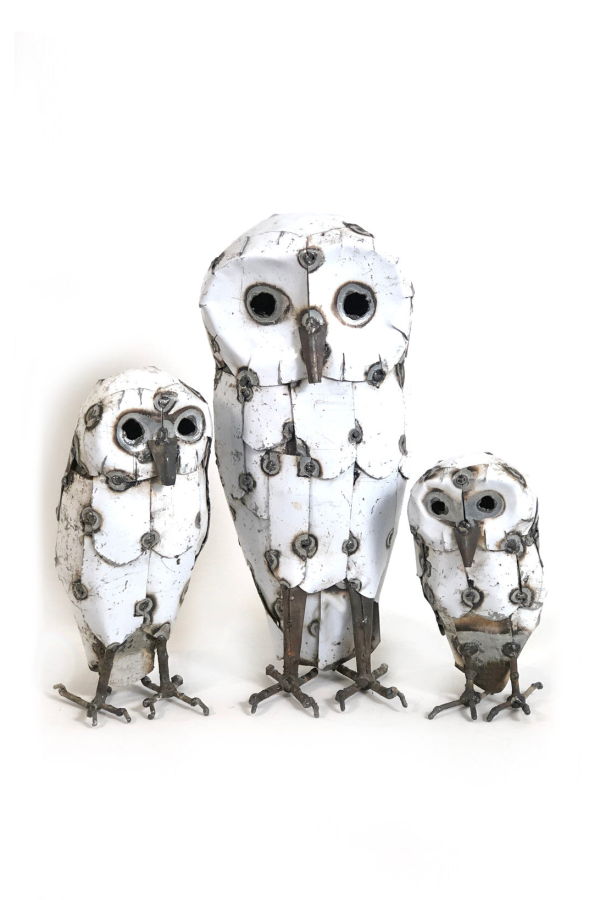 Mbare Recycled Metal Snowy White Owl