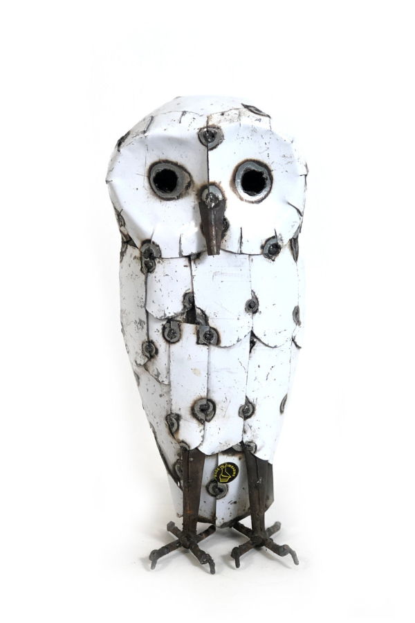 Mbare Recycled Metal Snowy White Owl
