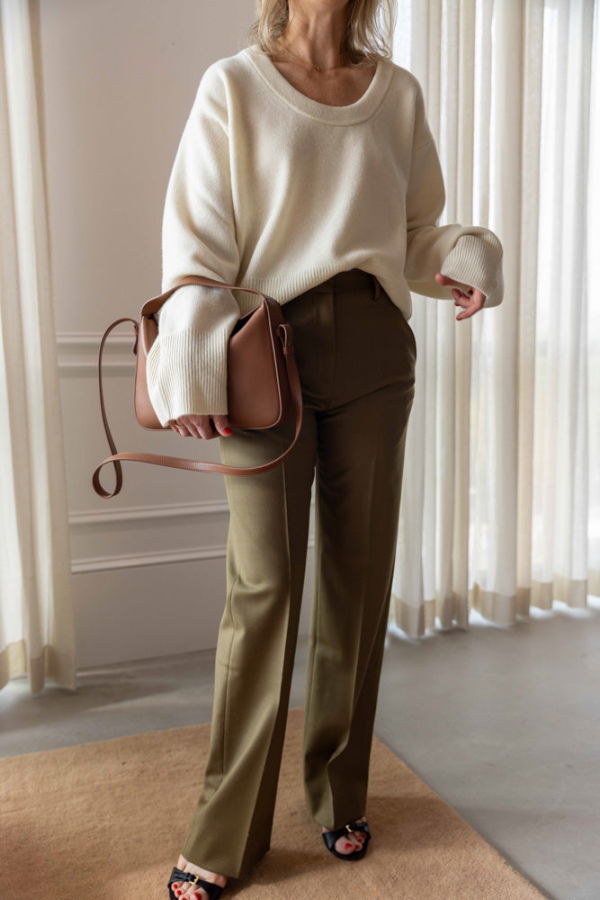 House of Dagmar Classic Suit Trouser - Olive Green