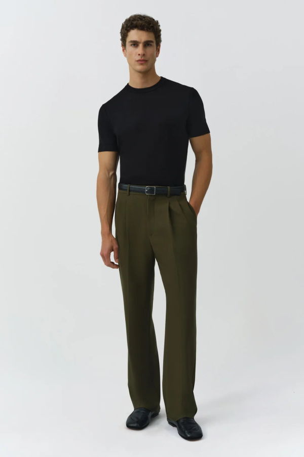Jonathan Simkhai Julian Pleated Trousers - Dark Olive