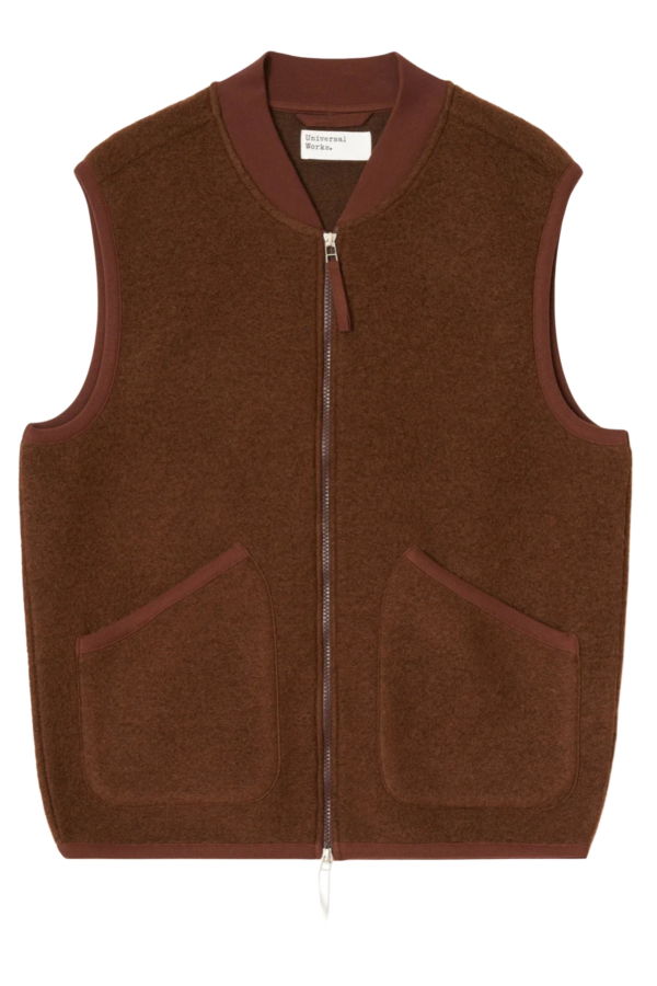 Universal Works Cacao Wool Fleece Zip Waistcoat