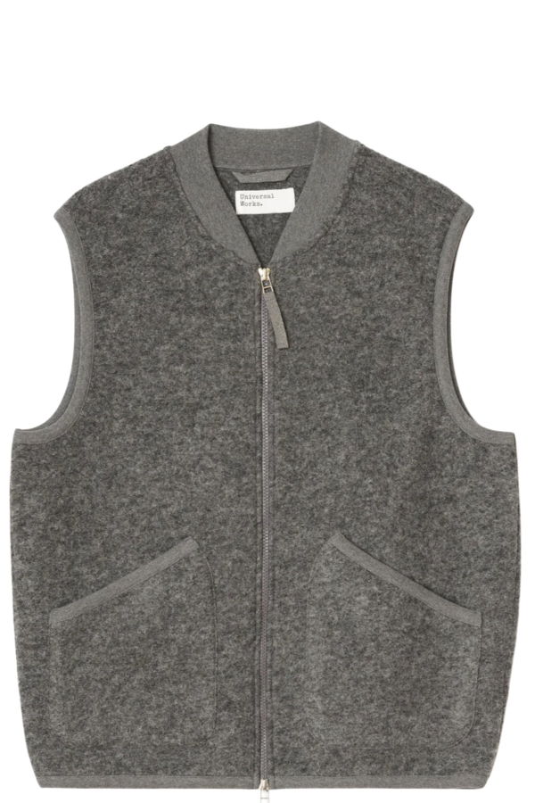 Universal Works Wool Fleece Zip Waistcoat - Grey Marl