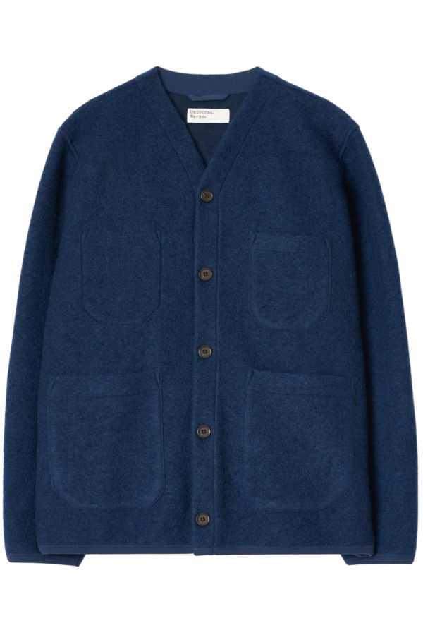 Universal Works Indigo Wool Fleece Cardigan
