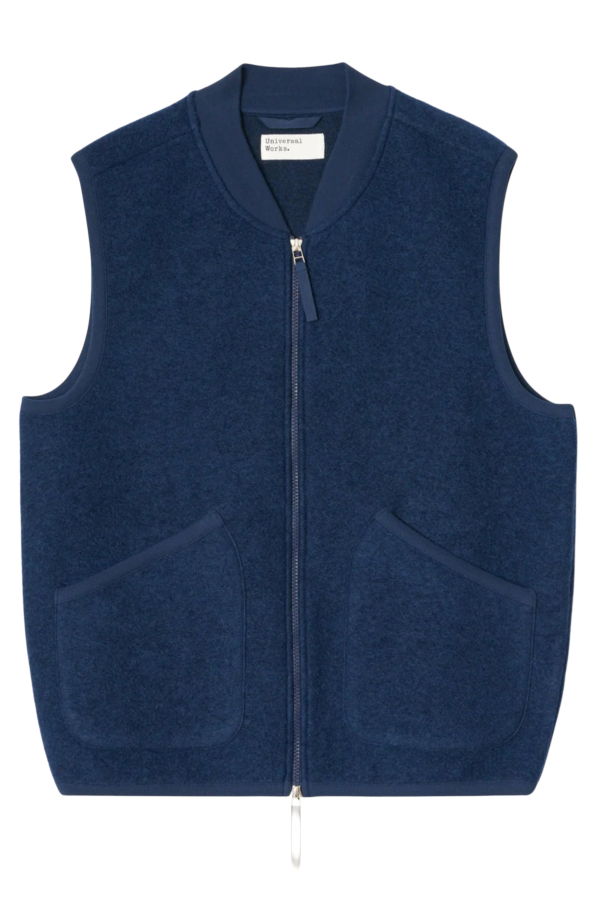 Universal Works Wool Fleece Zip Waistcoat - Indigo